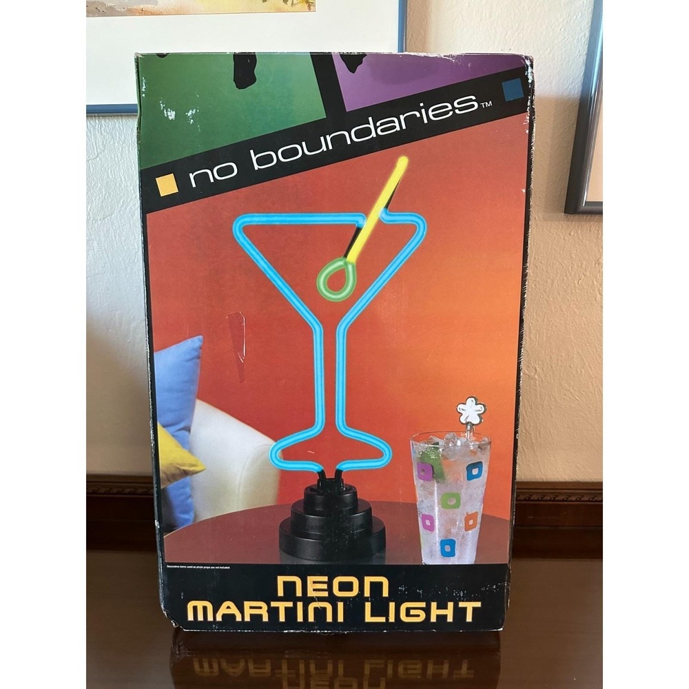 no boundaries Neon Light Martini Light Blue Martini NIB Vintage